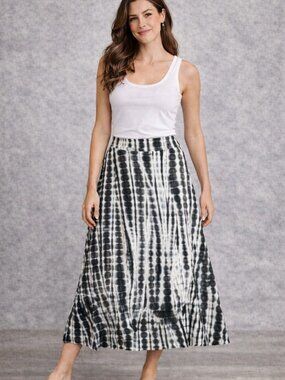 Zen Knits Maxi Skirt Womens 8 Tie Dye Green White Boho Stretch Flowy Womens